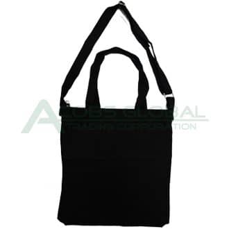 black canvas bag with shoulder strap